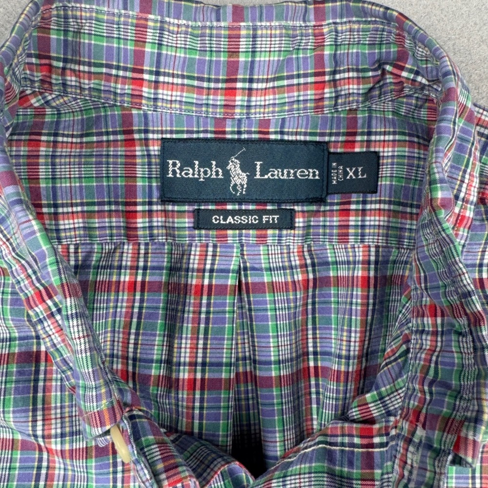 Ralph Lauren Mens XL Classic Fit Plaid Button Down Shirt Multi Color Red Pony - Picture 3 of 9